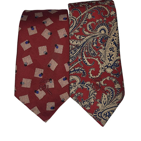 Countess Mara New York Necktie CM Logo Red Blue Geo Paisley Lot of 2 - Picture 5 of 5